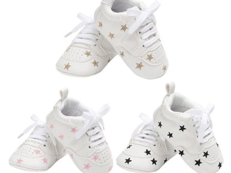 Soft Baby First Walkers Infant Toddler Star Embroidery Anti Slip Lace-Up Shoes Newborn Kids Pentagram Bandage Sneaker Prewalker For Sale