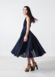 Voile V-Neck Dress in Navy Hot on Sale