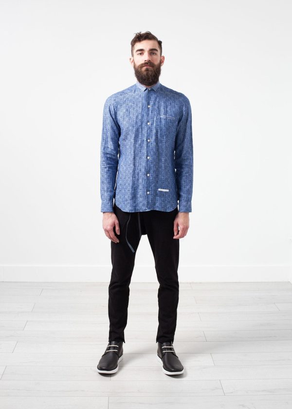 Linen Button Up in Blue Diamond Fashion