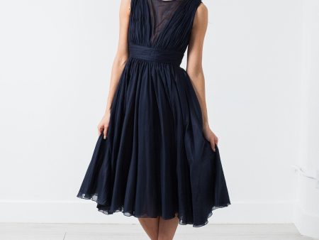 Voile V-Neck Dress in Navy Hot on Sale