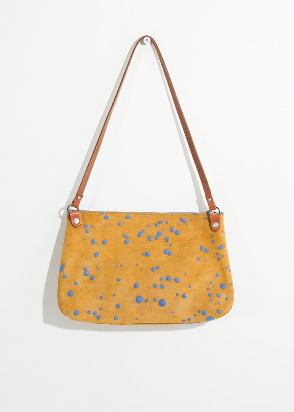 Ink Splatter Shoulder Bag in Mustard Blue For Sale