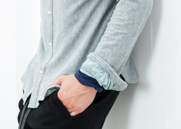 Kasuri Jersey Button-Up in Blue Grey on Sale