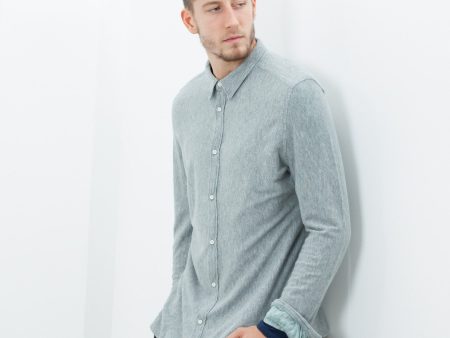 Kasuri Jersey Button-Up in Blue Grey on Sale