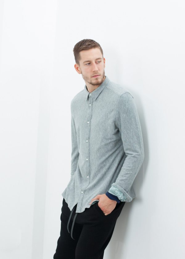 Kasuri Jersey Button-Up in Blue Grey on Sale