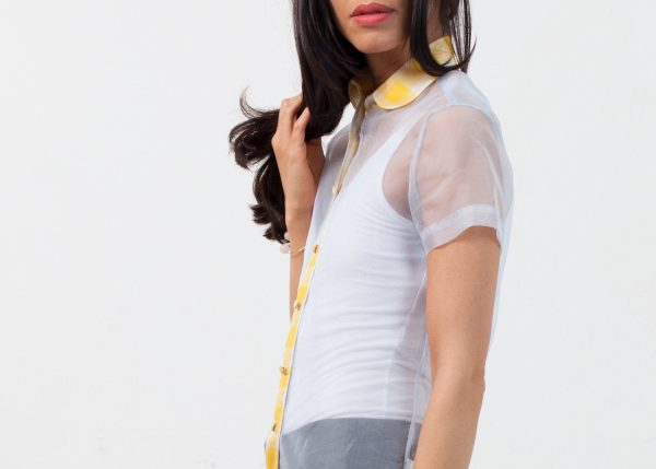 Sheer Button-Up Blouse in Pale Blue Discount