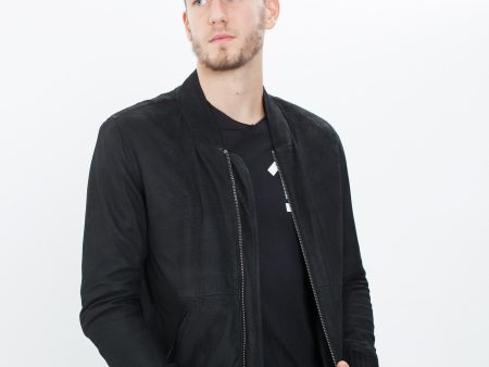 Broken Leather Bomber in Black Hot on Sale