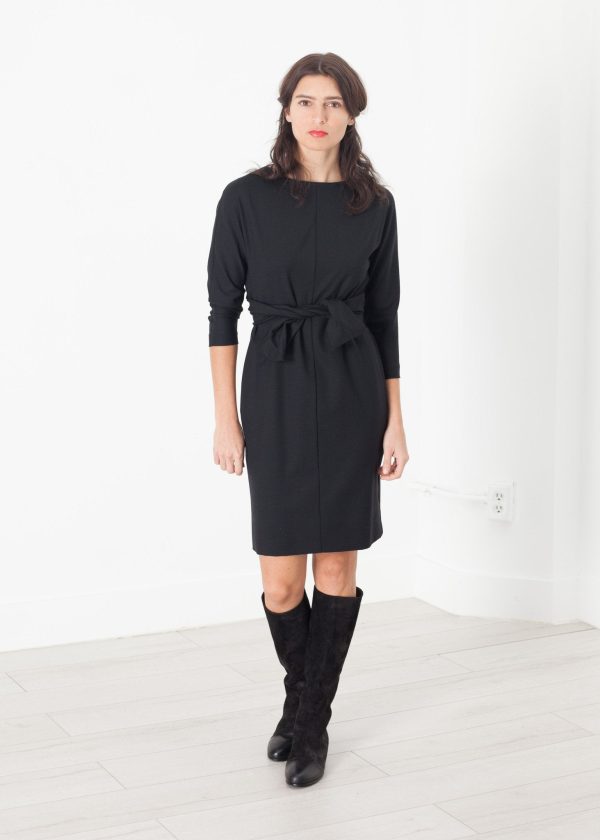 Tie Waist Dress in Black Online Hot Sale