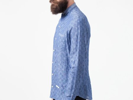 Linen Button Up in Blue Diamond Fashion